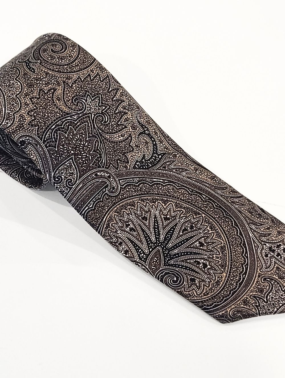 Brioni Paisley Silk Tie in Brown Black Silver - Made in Italy